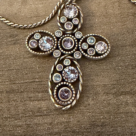 Brighton Hall Cross Necklace New with Tag!  #M22 pale blue purple rhinestones - Picture 9 of 10